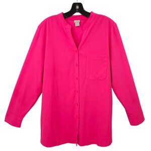 Chicos Zenergy Neema Button Front Shirt Womens Size 2P US 12/14P Roll Tab Sleeve